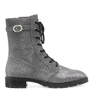 New Stuart Weitzman Dazzle Embellished Lamé Silver Combat Boots MSRP $750 7.5